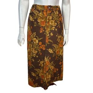 VTG Denim Maxi Skirt Size 10 Floral Cotton Western Cottagecore Jones Country 90s